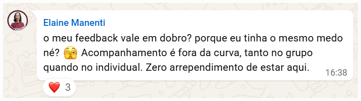 Feedback de Elaine Manenti sobre acompanhamento