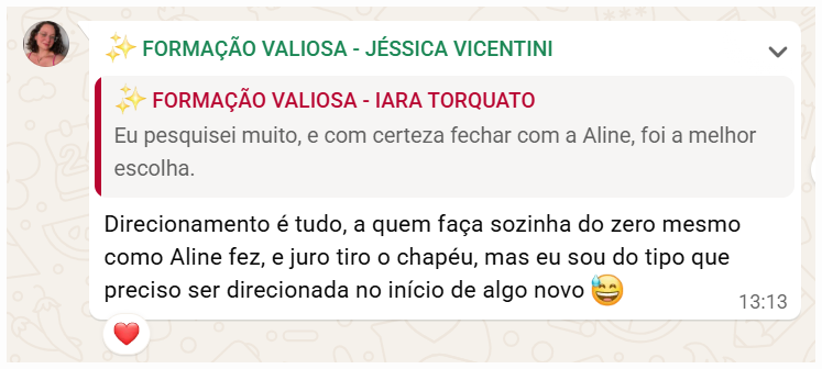 Feedback de Jéssica Vicentini sobre direcionamento