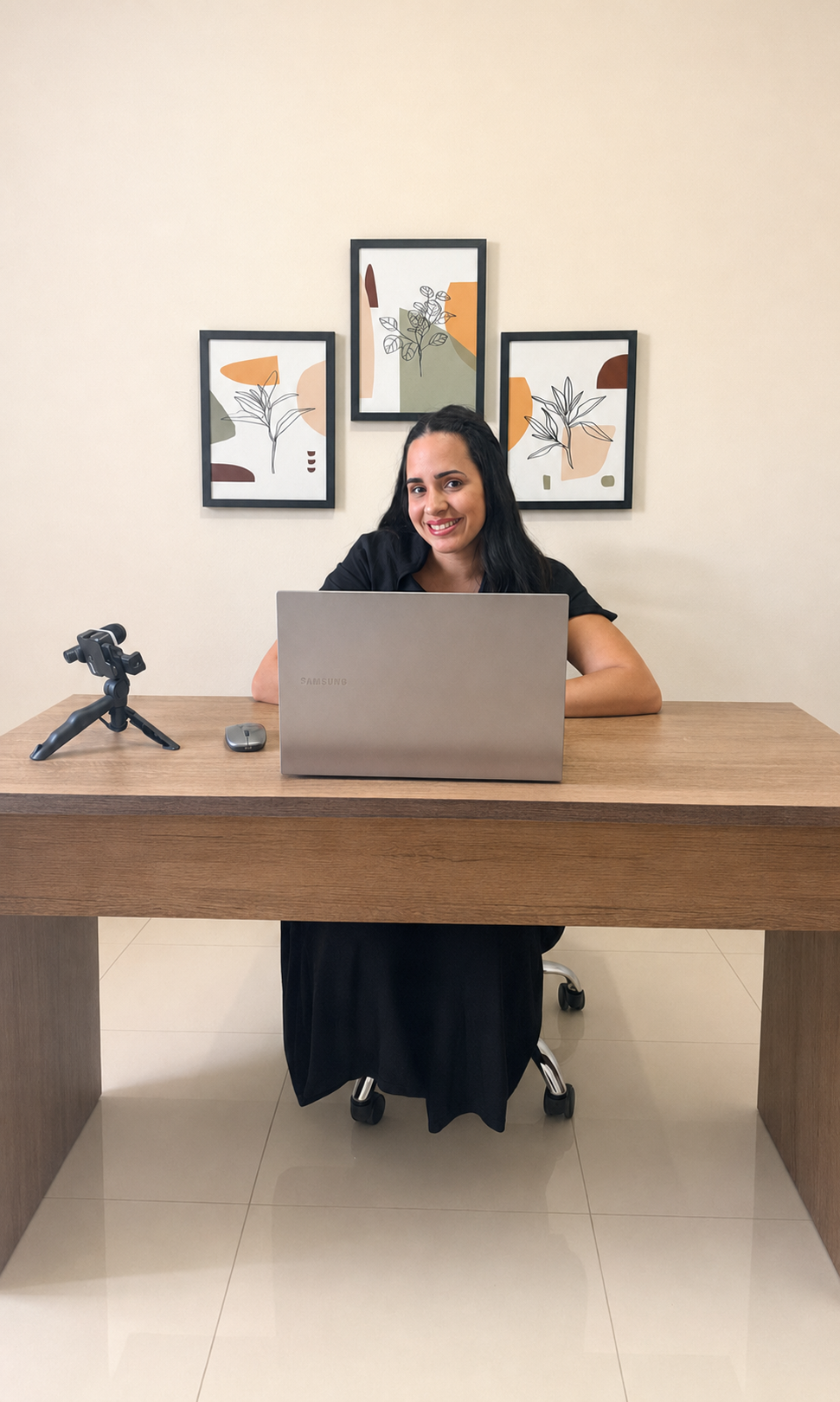 Aline trabalhando em casa como assistente virtual