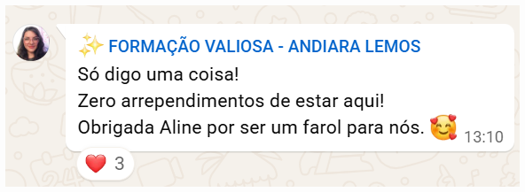 Feedback de Andiara Lemos sobre sua experiência na Formação