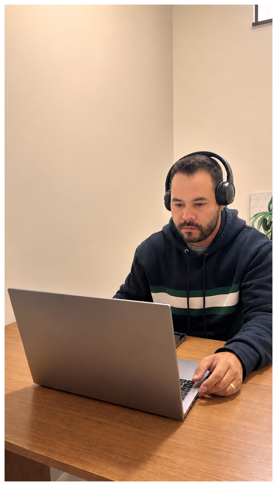 Leandro trabalhando no notebook